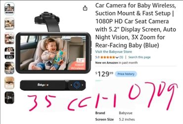 Car Camera for Baby Wireless, Suction Mount & Fast Setup | 1080P HD Car Seat Camera with 5.2" Display Screen, Auto Night Vision, 3X Zoom for Rear-Faci