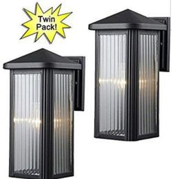 Hardware House 23-0667 Black Outdoor Patio / Porch Wall Mount Exterior Lighting Lantern Fixtures with Clear Strip Glass - Twin Pack