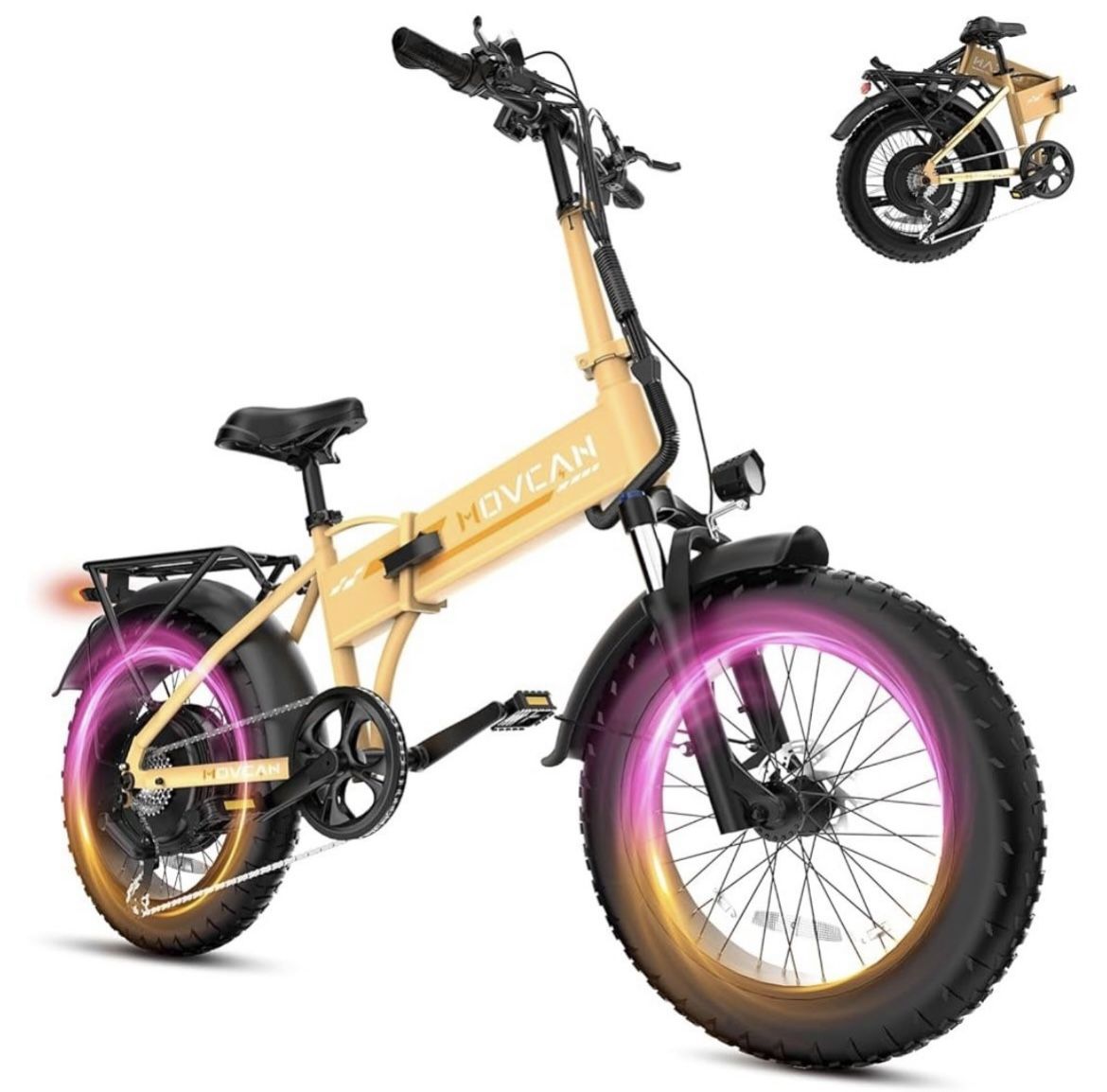 Movcan Q20 Folding Electric Bike, 52V 15.6Ah Removable Concealed Battery 20” Fat Tire Dirt Bike,1500W Motor 30 MPH Top Speed E Bikes, 7 Speed Dual Hyd