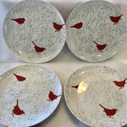 4 Porcelain Plates With Red Birds