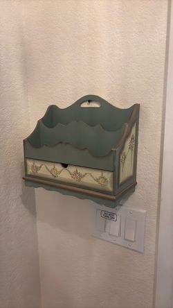 Vintage Wood Wall Mail Organizer with Drawer