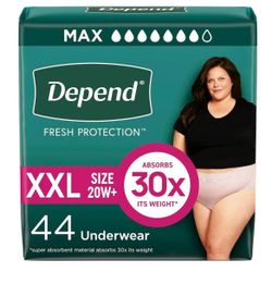 Depend Fresh Protection Adult Incontinence & Postpartum Bladder Leak Underwear for Women, XXL, 44 Count