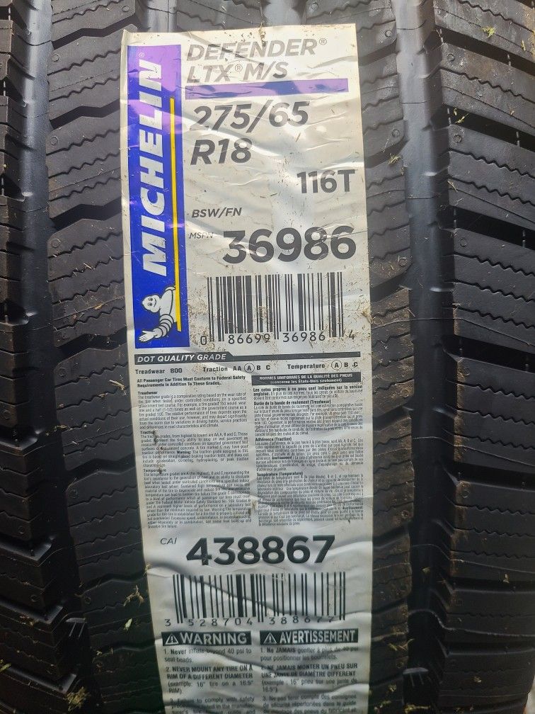 New MICHELIN Defender LTX M/S 2 275/65R18XL 116T (Quantity of 4)