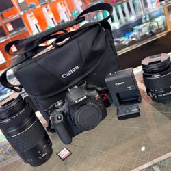  Canon EOS Rebel T7 DSLR Camera W/18-55mm & 75-300mm Lenses Batt Charger Bundle