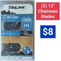 (2) 12" New Chainsaw Blades TriLink Saw Chains Low Kickback 52 Drive Links 