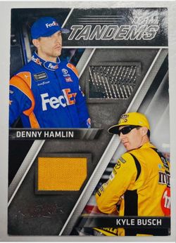 2017 KYLE BUSCH & DENNY HAMLIN PANINI TEAM TANDEMS FIRE SUIT & TIRE NASCAR CARD