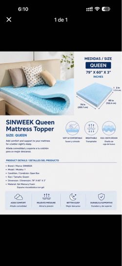 SINWEEK Queen Gel Memory Foam Mattress Topper