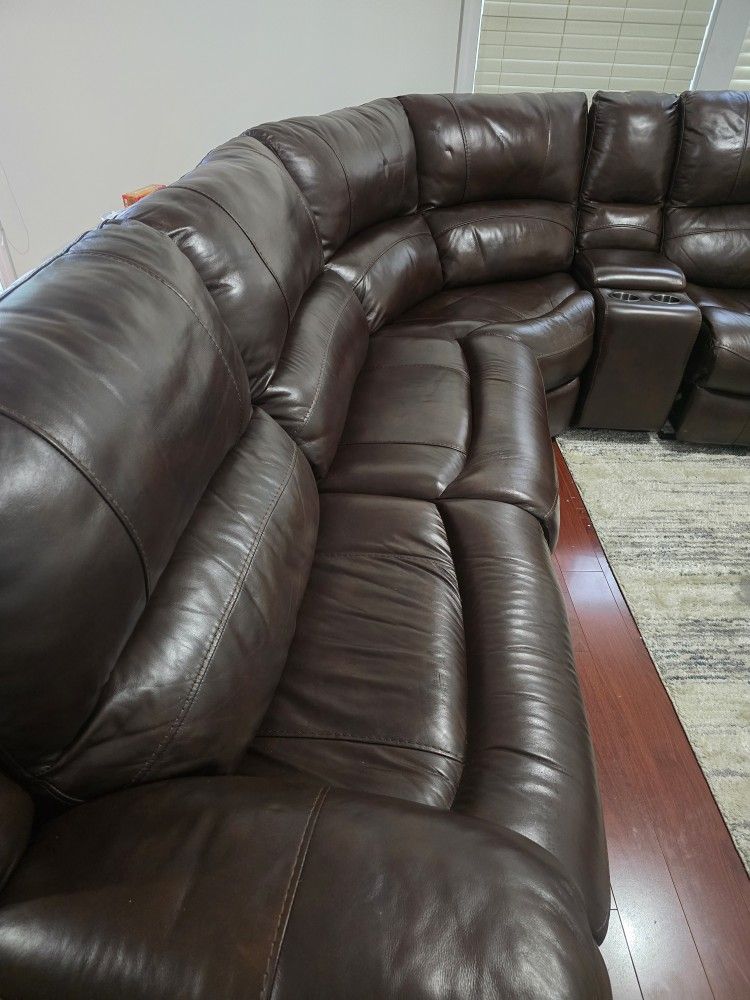 Sectional Brown Leather Power Reclining 6 Piece Right Arm Facing Sectional with USB & USB-C Ports