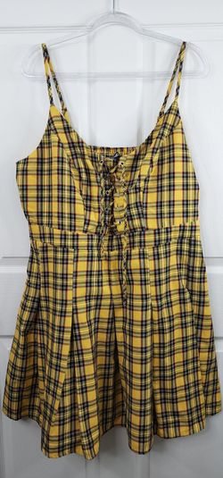 Hot Topic Yellow Plaid Lace-Up Skater Dress - Size 2/2X