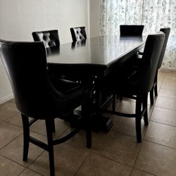 Elegant Quality Counter Heigh Dining Table 6 Chairs Dark Brown