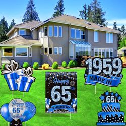 5Pcs Navy Blue 65th Birthday Yard Sign Decorations for Men