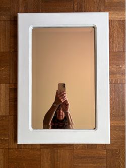 Mirror, White, Wood, Vintage