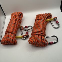 2x 35' Static Climbing Ropes with hook ring, Orange 