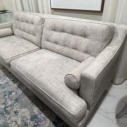 "Kravet Designer Gray Linen Sofa - 96" with Nailhead Trim - Excellent