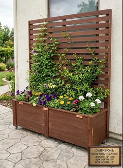 🪵 Custom Wooden Planter Box with Privacy Trellis