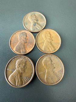 5 of the 1972 D Lincoln pennies