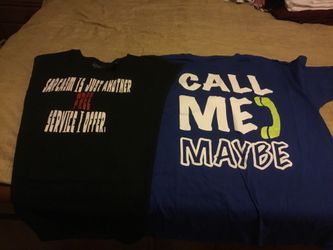 Call Me Maybe (XL) and Sarcasm (L) T-Shirts ... never worn!