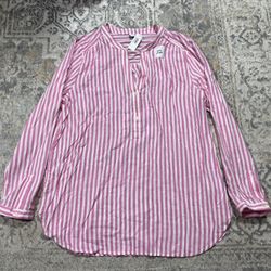 Old Navy Woman's NWT Size L Pink White Stripe Button-Front Tunic Shirt  