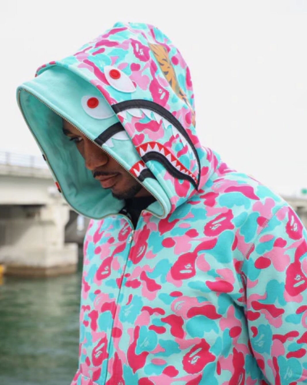 Bape Chrome Miami Limited Edition Hearts Double Hood Zip Up Hoodie Denim Gallery Tears A Bathing Ape 3XL