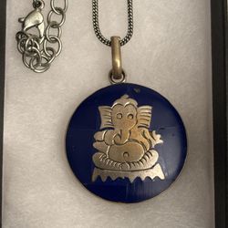 Blue Enamel & Brass Elephant Pendant Necklace