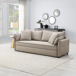 🔥SALE🔥 Beige Sofa w/ Sleeper