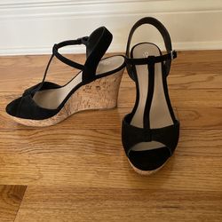 Balck  Suede  Wedge Sandals