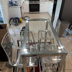 Glass Bar top Height Table With 4 Chairs. 