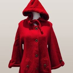 Monroe & Main Boiled-Wool Hooded Swing Red-Riding-Hood Jacket