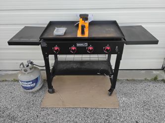 Nice Black Nexgrill Flat Iron Grill OEM Plus Brand New Grease Catcher & Cleaning Brush Like New.