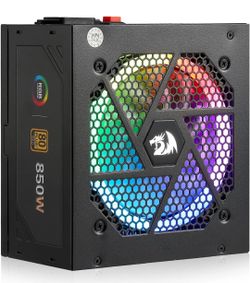 Redragon PSU007 80+ Gold 850 Watt ATX Fully Modular Power Supply w/ 80 Plus Gold Certified, Compact 160mm Size and Low Noise RGB Fan 0 RPM