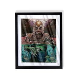 Custom Art piece of the creature from the black lagoon on black frrame