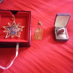 Silver Marine Cor Ring Unknown Size & Marine Gold Tag And Purple Heart Regiment