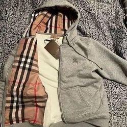 Grey Mens Burberry Zip Up M-L
