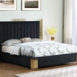 KING BLACK VELVET PLATFORM BED 
