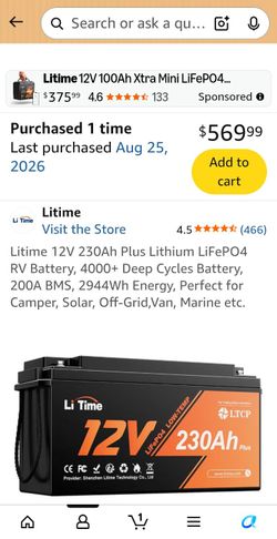 Litime 12V 230Ah Plus Lithium LiFePO4 RV Battery, 4000+ Deep Cycles Battery, 200A BMS, 2944Wh Energy, Perfect for Camper, Solar, Off-Grid, Van, Marine