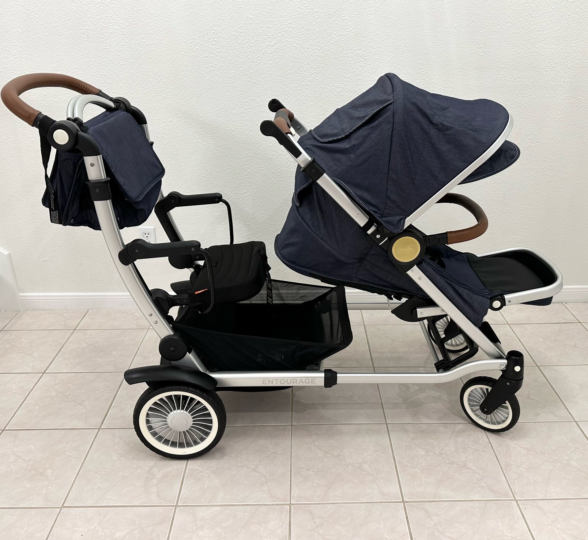 Austlen Entourage Sit & Stand Convertible Double Stroller (Navy Color)