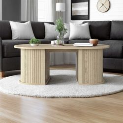 K280 $80  Fluted Oblong Coffee Table Semi Round Base Oslo Oak 39.2" W x 19.5" D x 14.9" H 