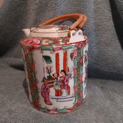Antique Chinese Teapot 6.5" Tall 16" Round Signed On The Bottom  No Chips Or Cracks 