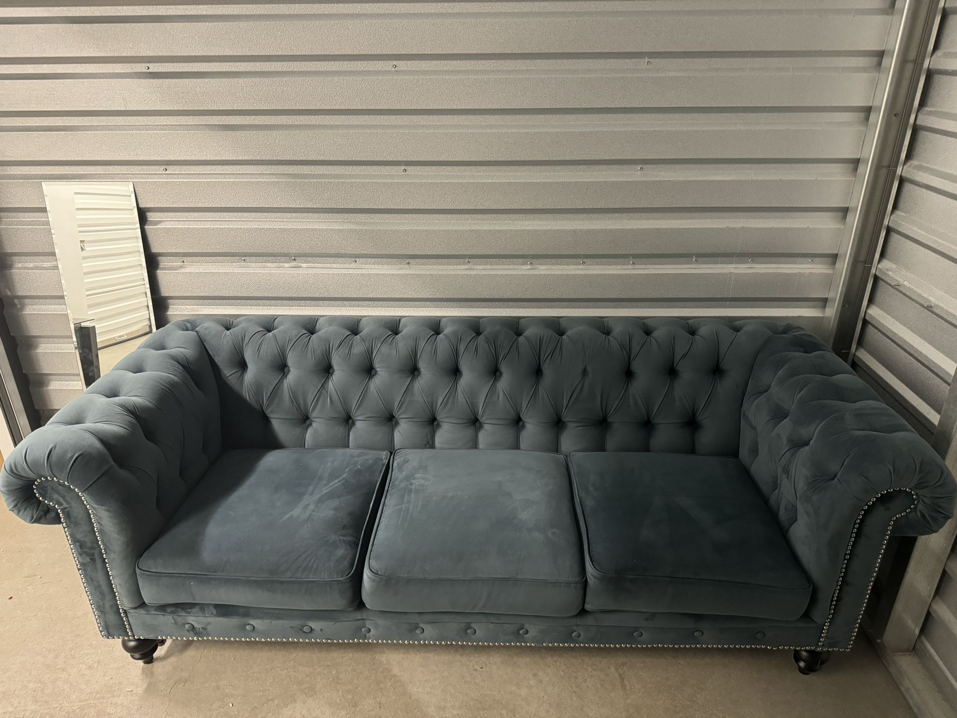 Blue Suede Couch For Sale