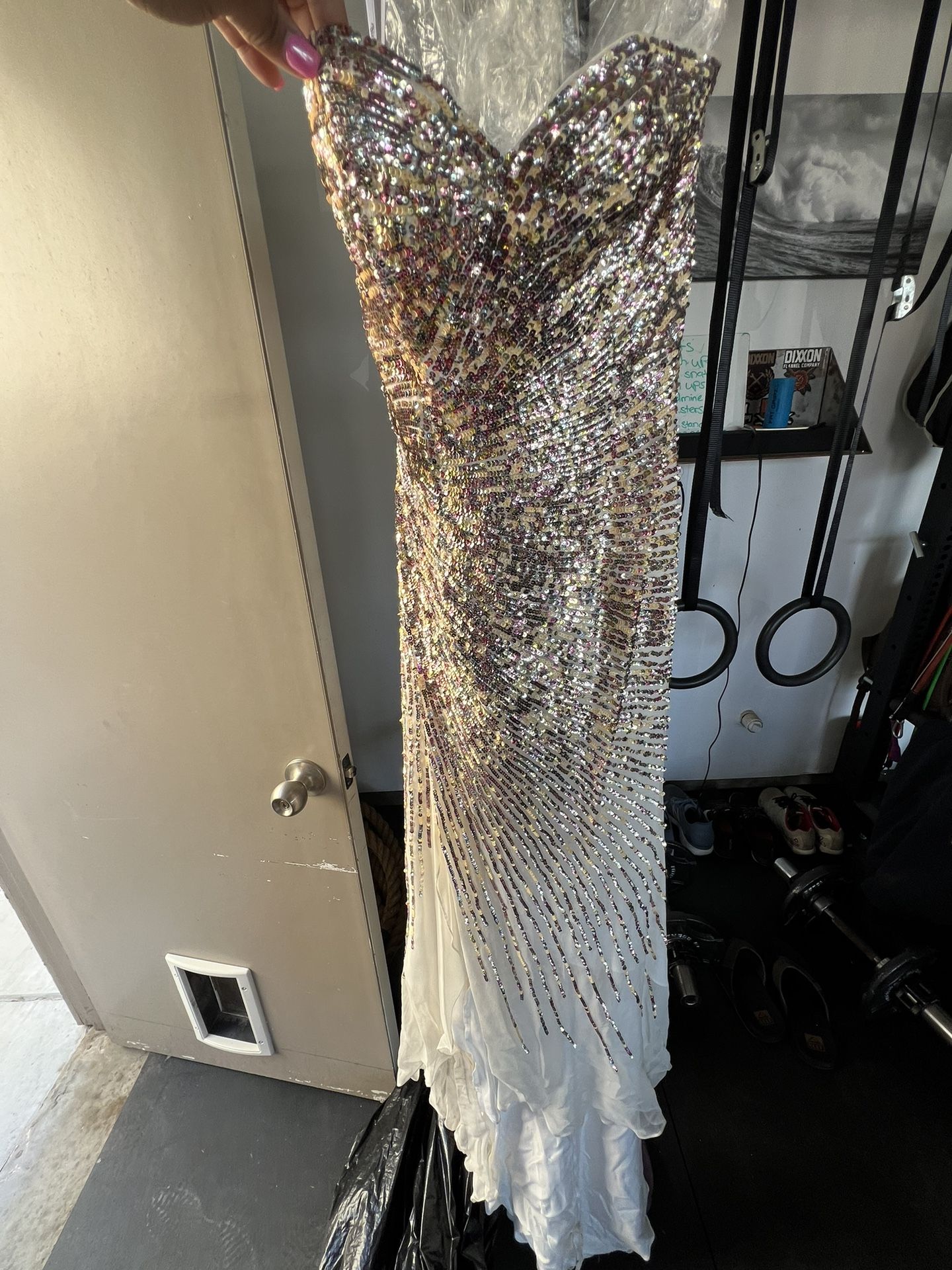 Bicici Multi Color Beaded Sheath High Low Dress