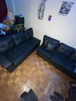 Black 2 Piece Leather Sofa/Couch