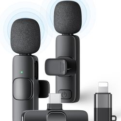 2 Pack Wireless Lavalier Microphone for iPhone iPad and Android Phone