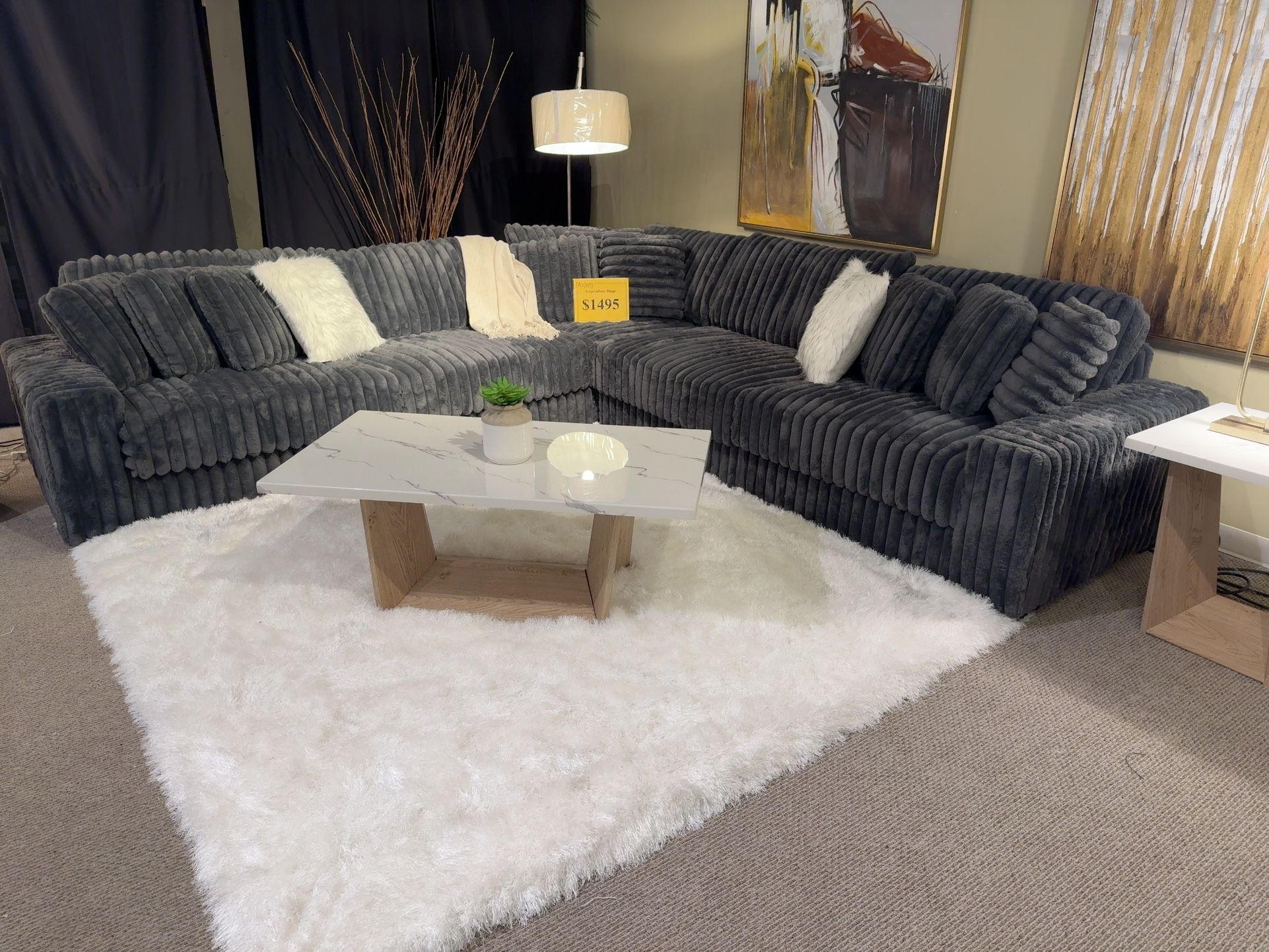 Extra Large Soft Dark Corduroy Sectional ( Modern Home Furniture)