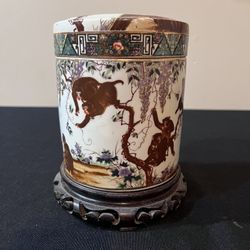 Monkey and Chinese Porcelain Canister