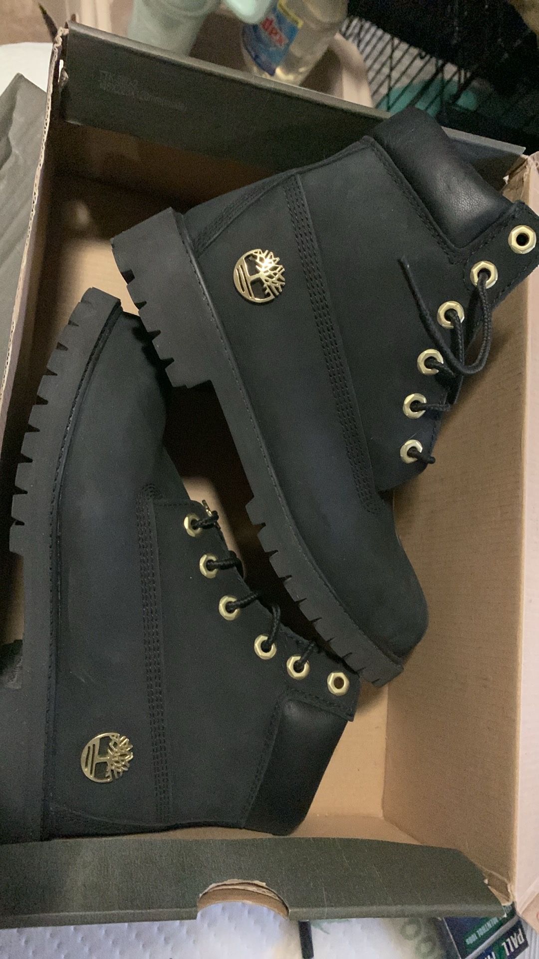 All Black With Gold Trim Timberlands Size 5.5