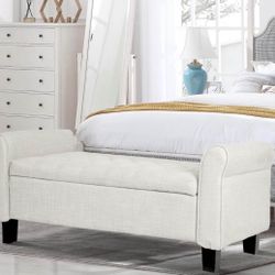 Babion Storage Bedroom Bench for End of Bed, Upholstered Storage Ottoman with Rolled Arms for Bedroo