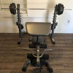 Gold’s Gym Weight Bench Squat Rack Preacher Curl Leg Extension 100 lbs Weights