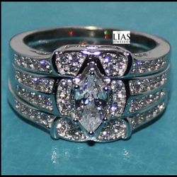 New 18k White Gold Wedding Ring Set 