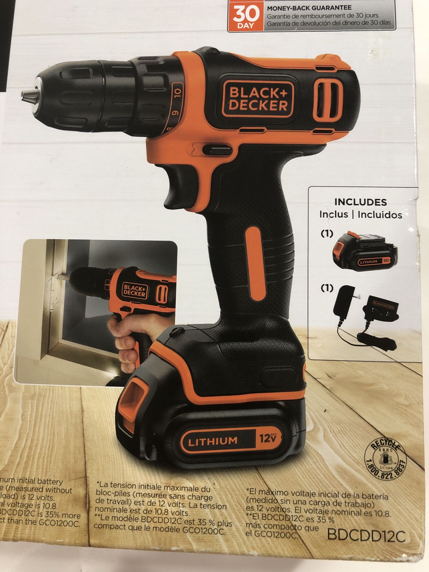 BLACK+DECKER BDCDD12C 12V Cordless Drill/Driver -Black With Battery And Charger