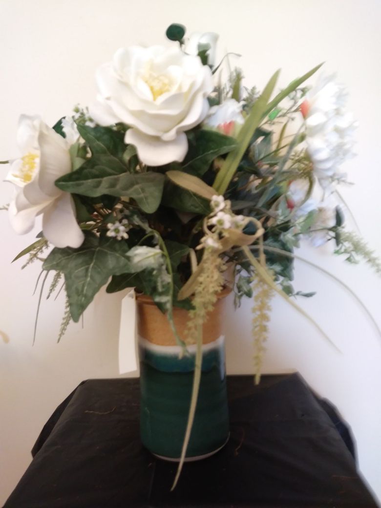 White Flowers with Hand Tossed Ceramic Vase
